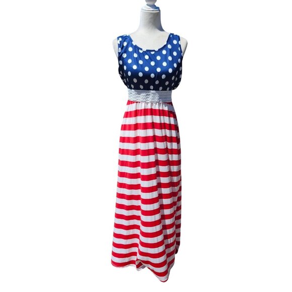 Women's Size XL Sleeveless American Flag Maxi Dress Red/White/Blue 4th of July - Picture 1 of 6